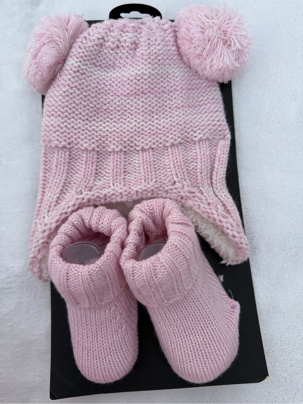 Baby Phat Pink Knit Pom-Pom Booties and Hat Set Size 0-6M